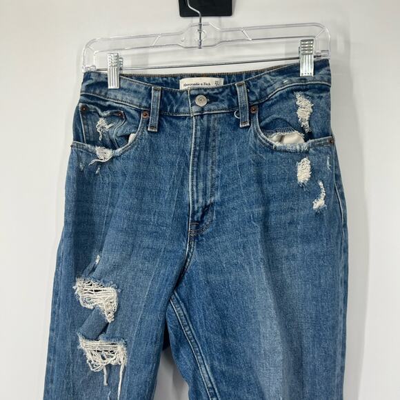 Abercrombie & Fitch Curve Love High Rise Mom Jeans Distressed - Picture 2 of 7